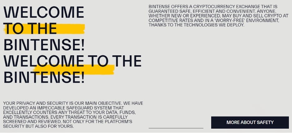 Bintense exchange platform