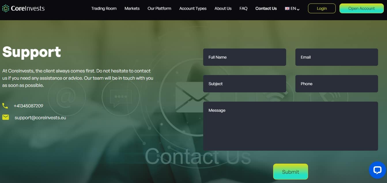 CoreInvests Customer Support